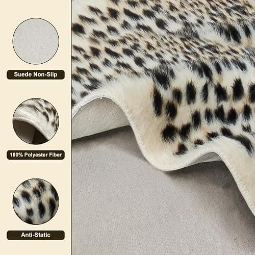 Cheetah Print Rug Leopard Carpet: Small Faux Cowhide Skin Fur Area Rug Animal Printed Hide Mat for Living Room Kitchen 3.3 x 3.1ft thumbnail 3