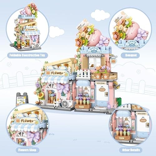 Street View Flower House Shop Mini Building Blocks, MOC Creative Building Toys Cute Panda Building Set for Girls 6-12, Simulation Architecture Construction Toy, Gift Idea for Kids Adults (854 PCS) thumbnail 3