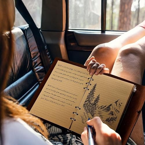OMEYA Leather Journal Notebook, Refillable Writing Journal Diary Planner for Women Girls (Brown, A5-9.3''×6.3'') | 6.5" x 9.2", 160 Pages, 2 PVC Pockets, Vintage Travel Journals for Writing, Gift for Women and Girls thumbnail 6