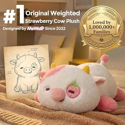 Weighted Stuffed Animals 4.0 Lbs – Weighted Strawberry Cow Plush, Weighted Plush Animals for Kids, Cow Weighted Pillow, Birthday Gifts for Women, Girls and Males (23 inch) thumbnail 3
