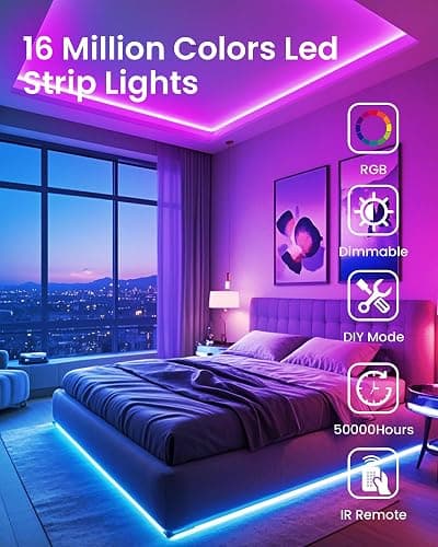 VOLIVO LED Strip Lights for Bedroom 200ft, Smart Bluetooth RGB Light Strips with App Control & Music Sync, Color Changing LED Lights for Room, Home, Party Decor thumbnail 3