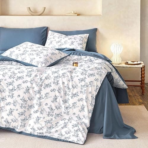 Wake In Cloud - Cottagecore Comforter Set, Floral Vintage Flower Shabby Chic Coquette Aesthetic for Women Teen Girls, Soft Lightweight Dorm Bedding, 3 Pieces, Dark Blue, Twin/Twin XL Size thumbnail 3