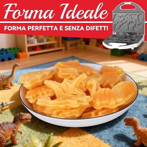 SugarWhisk Mini Piastra Waffle, Piastra Per Waffle, Mini Waffle Maker Con 8 Motivi Di Dinosauri, Amato Dai Bambini, Bianco thumbnail 5