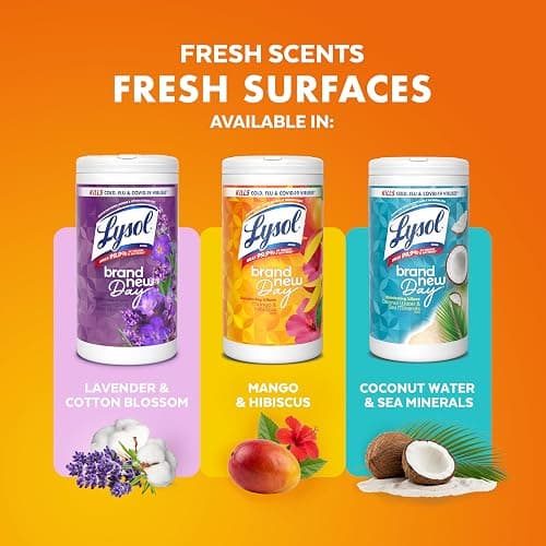 Lysol Disinfecting Wipes Bundle, Home Apartment Dorm Room Essentials and Cleaning Supplies, All Purpose Cleaner, Multi-surface Cleaning & Sanitizing Wipes, Lavender & Mango Scents, 80 Count (4pk) thumbnail 6