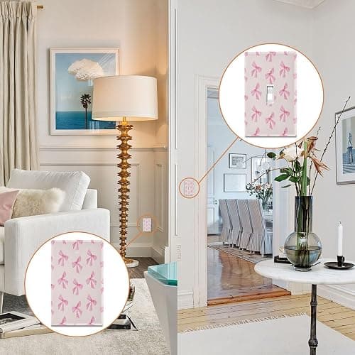 Blueangle Pink Bow Duplex Outlets Wall Plate, Standard Size 1-Gang Electrical Outlet Cover Plates for Home Office Bedroom Decorator 4.53 x 2.76 Inch thumbnail 4