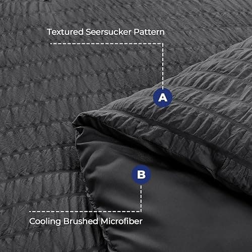 HYMOKEGE Full Size Comforter Sets Seersucker 7 Pieces, All Season Luxury Bed in a Bag for Bedroom, Bedding Set with Comforters, Sheets, Pillowcases & Shams, Dark Grey thumbnail 4