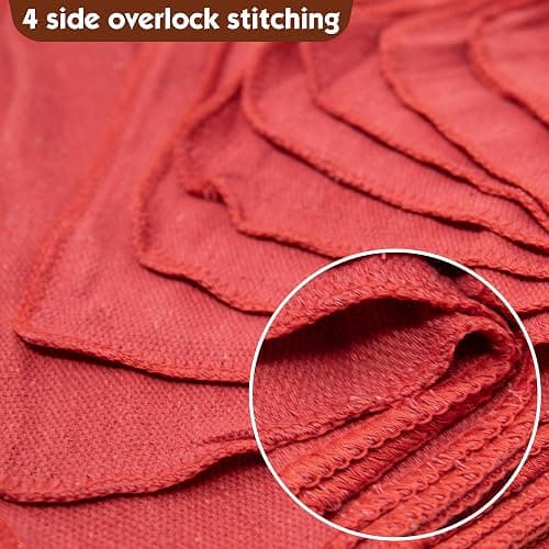 Nabob Wipers Auto Mechanic Shop Towels 100 Pack Bulk Rags 100% Cotton Commercial Grade Shop Rags Size 14"x14" (100 Pack, Red) thumbnail 6