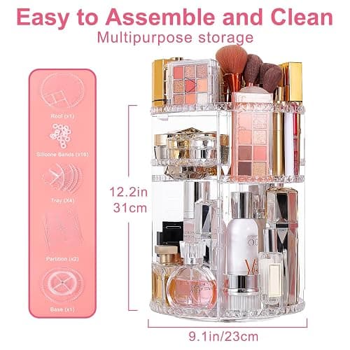 YIEZI 360 Rotierender Make Up Organizer und Lippenstift-Organizer, 16 Löcher, Lippenstifthalter, Verstellbarer Multifunktions-Spinnhalter, Aufbewahrung Kosmetik Organizer, Parfüm und Accessoires thumbnail 2