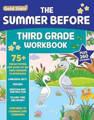 The Summer Before Third Grade Workbook School Bridging Second to Third Grade Ages 8 - 9: 75+ Activities, Reading, Language Arts, Addition, Subtraction, Time, Money, and Fractions (Gold Stars Series) - Image 1