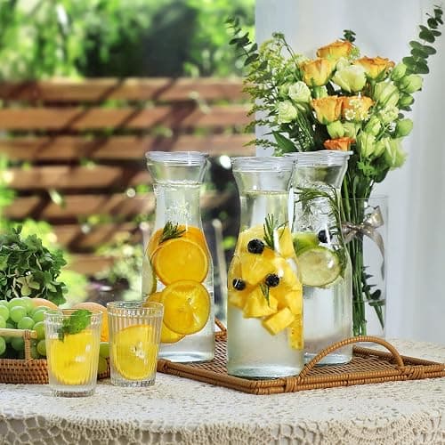 NETANY Set of 4 Glass Carafe with Lid, 1 Liter Beverage Serveware Carafe, Clear Glass Pitcher for Mimosa Bar, Brunch, Cold Water, Juice, Milk, Iced Tea, Lemonade thumbnail 7