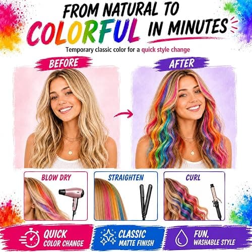 Jim&Gloria Dustless Hair Chalk Gifts for Girls Makeup Kit, Gift for Teen Girl Trendy Stuff, Kids, Teenage Tweens Teenager Temporary and Washable Color Dye Markers Age 7 8 9 10 11 12 13 14 Year Old Toy thumbnail 3