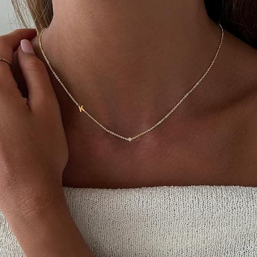 Initial Necklaces for Women, Dainty Stocking Stuffers 14K Gold Plated Sideways Letter Necklace Simple Choker Necklace Personalized Initial Name Necklaces for Women Cute Trendy Stuff Teen Jewelry Gifts thumbnail 6