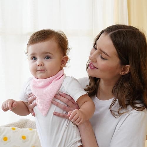 Kewlife gift 6 Stück Lätzchen Baby Musselin Dreieckstuch Baby Halstuch Lätzchen Verstellbare für Junge und Mädche - Sanft-Rosa thumbnail 2