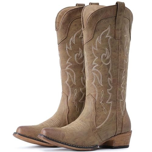 IUV Cowboy Boots for Women Mid Calf Fashion Cowgirl Boots Western Snip Toe - Image 1