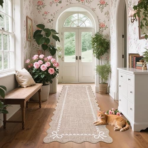 GarveeHome Scalloped Bow Rug for Living Room, Solid Camel Rug for Dorm, Washable Runner Rugs 2x6 Soft Low Pile Non Slip Scalloped Rugs for Nursery Bedroom Decor Hallway Entryway Playroom thumbnail 2