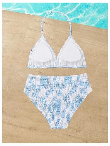 RoseSeek Girl's Tie Dye Smocked 2 Piece Swimwear Sets Backless Halter Bikini Cute Brief Bathing Suit thumbnail 2