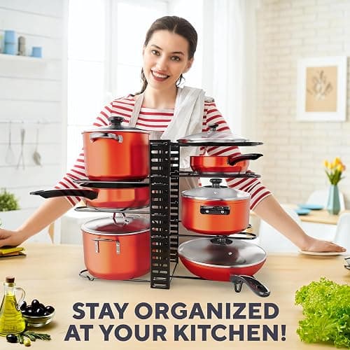 Pots and Pans Organizer Under Cabinet - 8-Tier Adjustable Pan Organizer Rack for Cabinet - Heavy-Duty Pot & Pan Organizer - Perfect to Store Pots, Pans, Lids - Easy Kitchen Organization and Storage thumbnail 2
