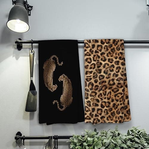 KTYHD Black Cheetah Leopard Kitchen Dish Towels Decor 16x24in Set of 2 | Cheetah Bathroom Decor, Retro Trendy Maximalist Wild Animal Hand Towels for Bathroom, Leopard Print Gifts for Women thumbnail 5