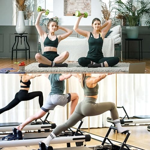 Toes Home Pilates Socks for Women with Non Slip Grippers, Yoga Crew Socks for Barre Hospital Sticky Slipper Socks 4 Pairs thumbnail 6