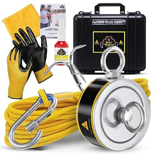 1320LB’s Complete Magnet Fishing Kit | Double Sided Fishing Magnet Kit with Case | Includes Strong Neodymium N52 Magnets, Durable 65ft Rope, Carabiner, Gloves, Grappling Hook & Carry Case - Image 1
