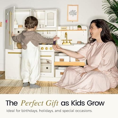 Tiny Land Wooden Toy Fridge with Spacious Storage, Realistic Play Kitchen Refrigerator for Kids’ Pretend Play with Three Freezer Magnets thumbnail 6