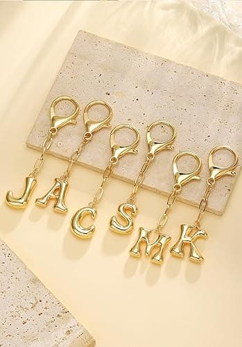 GAOKOXI Gold Bubble Initial Keychain Charm for Women Chunky Bag Purse Charms A-Z Letter Key Chains for Handbag Accessories - Gold-a thumbnail 8