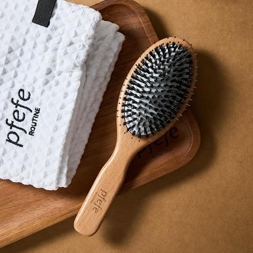 Boar Bristle Hair Brush - Natural Beechwood Detangling Brush for Men & Women, Soft Wooden Bristles Bursh with Travel Bag, Hairbrush for Long Short Thick Curly Wet Dry Hair thumbnail 6