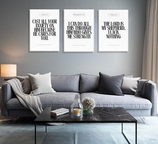 3Pcs Black and White Bible Verse Canvas Wall Art Christian Posters Faith Scripture Prints Inspirational Wall Decor Minimalist Jesus Pictures for Home Living Room Bedroom Framed thumbnail 2