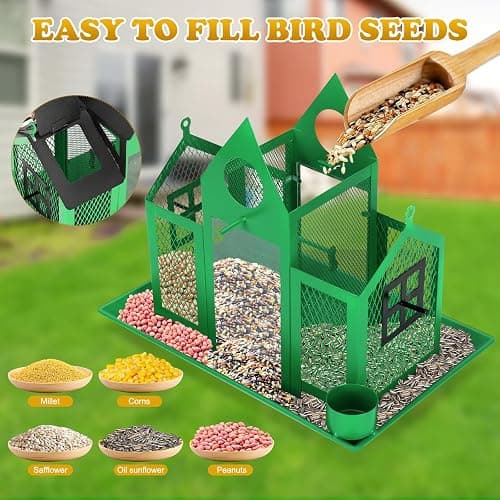 YYWMWM Solar Bird Feeders House for Outside Hanging, Metal Wild Bird Feeder for Outdoors, Large Cardinal Bird Feeder Birdhouses Green thumbnail 4