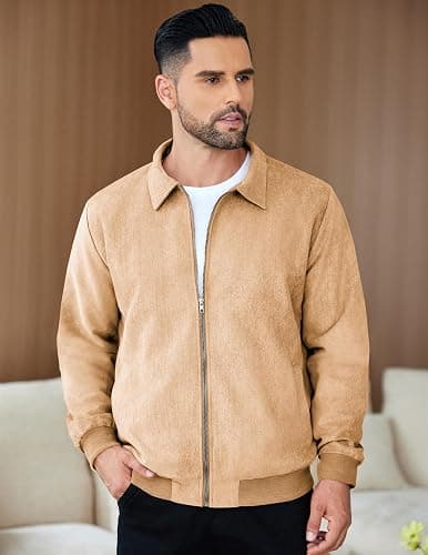COOFANDY Men's Casual Suede Bomber Jacket Lightweight Full Zip Up Jackets Vintage Faux Leather Jacket thumbnail 2