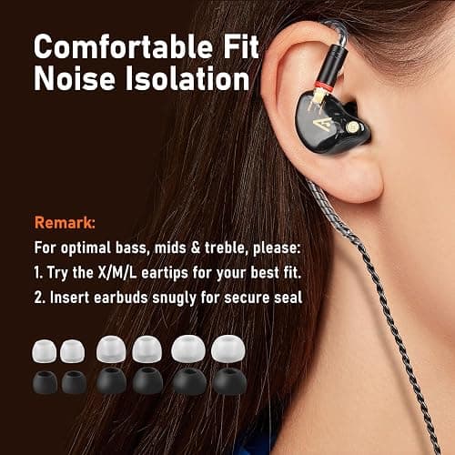 Vibes 202 Wired Earbuds - HiFi in Ear Monitor Headphones – Professional Noise Isolating Ear Buds - Clear Sound, Deep Bass & Comfort-Fit IEM Earphones - MMCX to 3.5mm, Silver Plated Cord, Carrying Case thumbnail 5