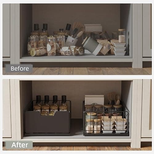 NETEL Pull Out Cabinet Organizer, 2 Pack No Drill Slide Out Drawers for Kitchen Cabinets, Metal Pantry Pull Out Shelves, Kitchen Cabinet Organizer, Pull Out Home Organizers, 11.8" W X 15.7" D X 6.9" H thumbnail 7