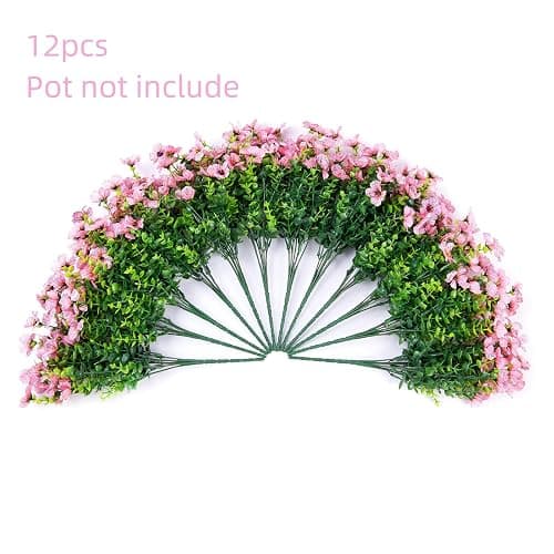 HyeFlora Artificial Flowers for Outdoor Indoor Garden Home Decoration, Faux Flower Daisy with Eucalyptus Leaves Fake Plants Greenery Boxwood Porch Patio, 12 Bundles (Pink) thumbnail 4