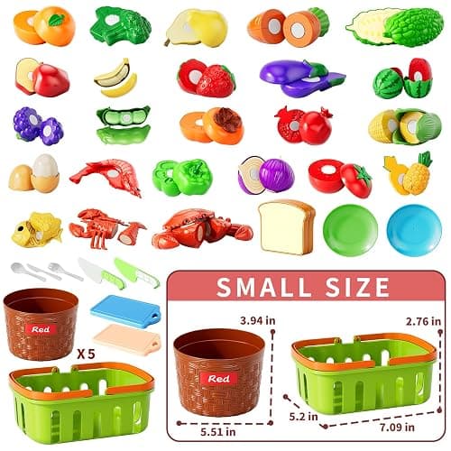NIPLOOOW Play Food Set for Kids, Toddler Learning Toys, Cutting Food Toy Color Sorting Set, Pretend Food Play Kitchen Accessories for Kids, Birthday Gifts for 3-8 Years old Boys Girls Educational Toys thumbnail 6