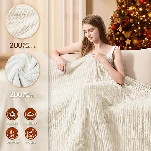 Homemate Heated Blanket Electric Throw - 50"x60" Heating Blanket Throw 1/2/4/6/8 Hours Auto-Off 10 Heat Levels Over-Heat Protection Soft Flannel Sherpa ETL Certification thumbnail 2