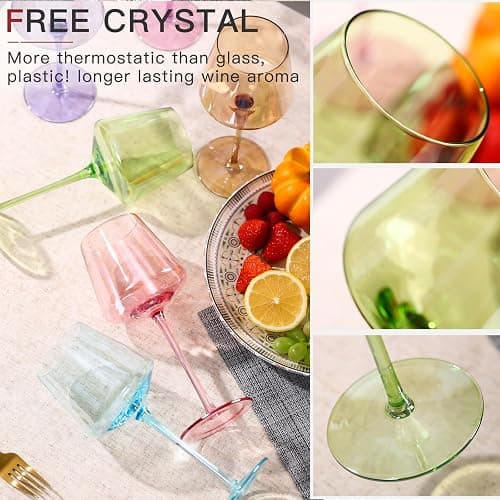 comfit Colored Wine Glasses Set of 6-18oz【Hand Blown】 Crystal Colorful Wine Glasses with With Long Stem-Muticolor Wine Glasses Wedding gift set for wine lovers Wine Dinner - Multicolor(6 Count) thumbnail 4