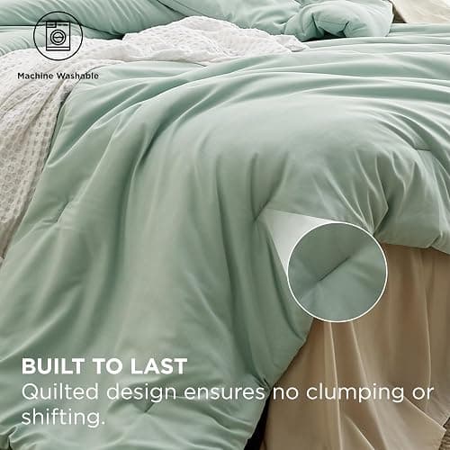Bedsure Full Size Comforter Set - 7 Pieces Sage Green Full Bedding Set for All Seasons, Boho Contrasting Design Bed in a Bag with Comforter, Sheets, Pillowcases & Shams thumbnail 4