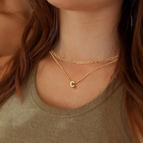 Turandoss Dainty 14k-Gold-Plated Initial Necklaces for Women - Layered Tiny Initial A-Z Small Pendant Necklaces for Women, Personalized Choker Paperclip Chain Necklace Christmas Jewelry Gifts for Her thumbnail 4