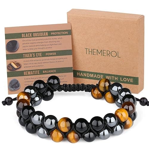 THEMEROL Teen Boy Gifts Ideas Teenage Boyfriend Beaded Bracelet Him Triple Protection 14 16 18 Year Old Men Son Birthday Handmade Graduation Christmas Stocking Stuffers Easter Basket - " Tiger's Eye, Obsidian, Hematite