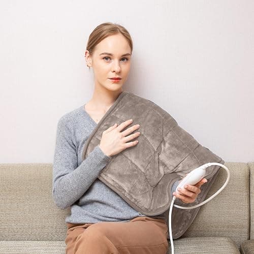 Ambershine 17''x33'' Weighted Heating Pad, 5.2lbs with 12 Temperature Settings & 4 Auto-Off Timers, Pain Relief for Back/Neck/Shoulders/Abdomen/Legs, Christmas Gifts for Mom Dad Women Men(Light Tan) thumbnail 5