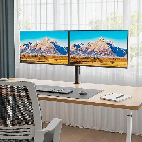 BONTEC Dual Monitor Stand, Adjustable Arm Desk Mount for 13-27 Inch Screens, VESA Mount, Full Motion Tilt & 360° Rotation, Max 10kg per Arm, Height Adjustable, Easy Install thumbnail 2