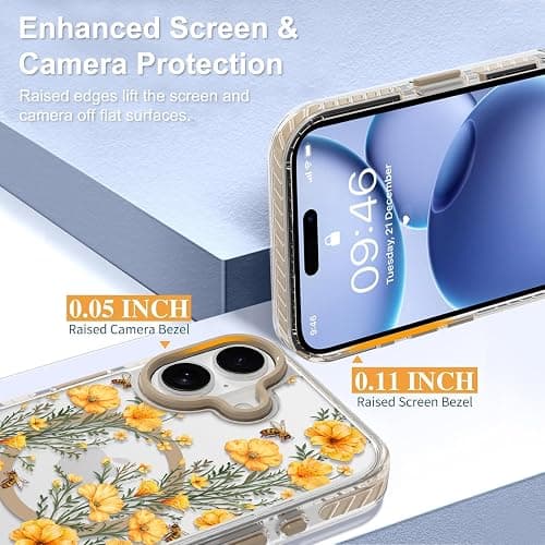 Fsoole Magnetic for iPhone 17 Case [Compatible with MagSafe] Clear Floral Flower Bee Pattern Design, Slim Shockproof Protective Phone Cover for Women Girls thumbnail 5
