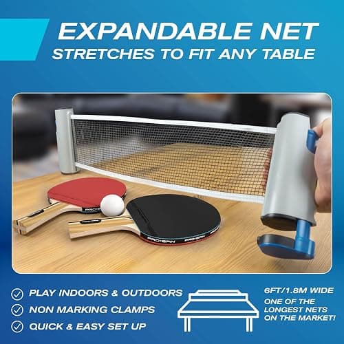 PRO SPIN All-in-One Portable Ping Pong Paddle Set | Table Tennis Set | Retractable Ping Pong Net (Up to 72" Wide) | 3-Star Balls | Storage Case | Game Table (2-Player Set, Ultra-Comfort Paddles) thumbnail 3