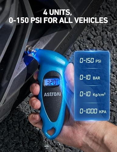 AstroAI Digital Tire Pressure Gauge 0-150PSI Calibrated to ANSI B40.7 +/-1PSI, Accurate in 0.1 Increments, Tire Repair Tools 4 Pressure Measurements for Car Truck with Backlight LCD, Blue thumbnail 3