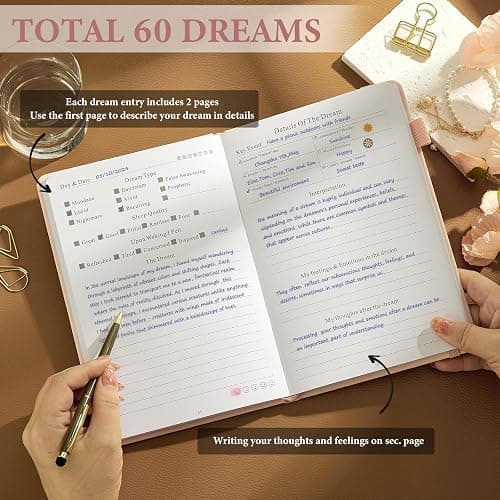 JUBTIC Dream Journal – Hardcover Dream Notebook, Guided Dream Diary to Record and Track Your Dreams, Interpretations and Thoughts before Sleeping. Ideal Gift for Women, Girls, Men(Pink) thumbnail 4