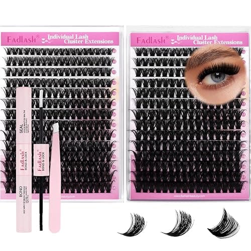 FADLASH Lash Clusters Kit 80D+100D Eyelash Clusters Natural D Curl Eyelash Extensions 8-16mm with Lash Bond and Seal Lash Tweezer for Beginners (80D+100D, 2Pack) - Image 1
