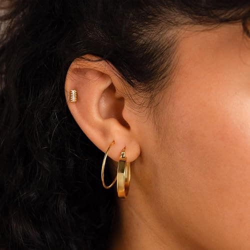 Gold Hoop Earrings Set for Women, 18 Pairs Hypoallergenic Statement Open Pearl Hoops Earring for Multipack, Gold Chunky Hoop Earrings for Women Trendy Jewelry thumbnail 5