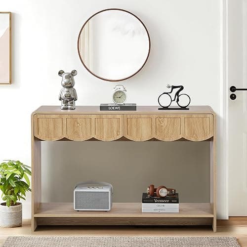 ORRD Console Table with Drawers, Mid-Century 43 Inches Narrow Entryway Table with Open Storage Shelves, Hallway Accent Tables Behind Couch Tables for Living Room - Natural thumbnail 5