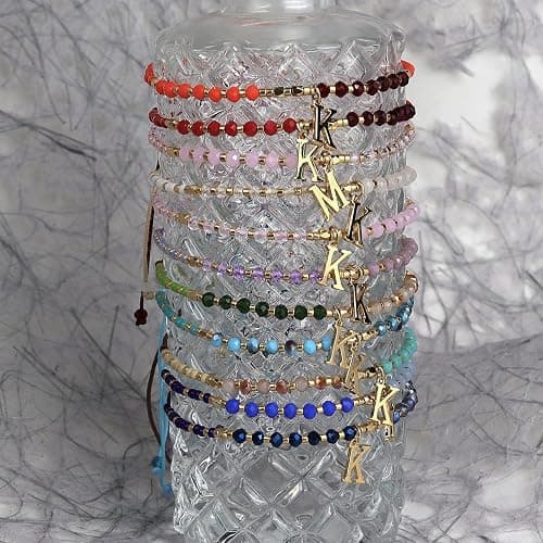 Agriajun Red Gold Beaded Natural Stone Initial Bracelets for Women Teen, Boho Handmade Personalized Ruby Gemstone Beads Letter Name Braided Rope Adjustable Bracelet Bohemian Jewelry Gift thumbnail 3