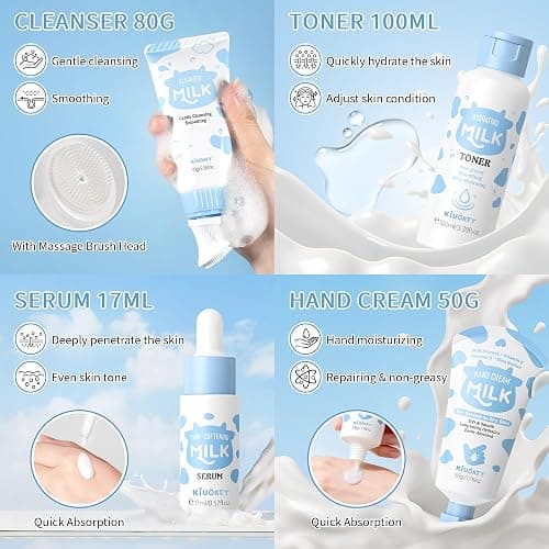 Milk Skincare Set for Kids & Teens 12PCS - Milk Skin Care for Girls Ages 8-12, Milk Extract Skincare for Beginners with Niacinamide & Hyaluronic Acid - Moisturizing Skin Kit for Daughter, Girls thumbnail 5